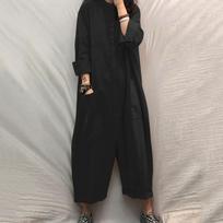 Plus Size Women's One-piece Pants Multi-pocket Shirt One-piece Pants XL juoda