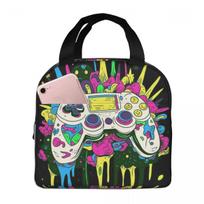 Colorful Graffiti Abstract Gamer Gamepad Insulated Lunch Bag for Women Children Portable Food Boxes Thermal Lunch Box Tote One Size