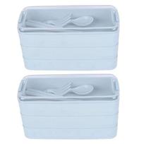 T02C!Three-Layer Lunch Box Bento Box Outdoor Lunch Box Microwaveable With Fork & Spoon mėlyna