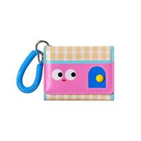 Multifunctional Dopamine Color Short Wallet Tri-fold Ultrathin Leather Card Holder Spring Rope Compact Cartoon Coin Purse rožinė