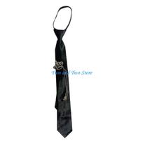 HX6F Uniform Black Ties for Senior High School Uniform Pre-tied Metal Chain Bear