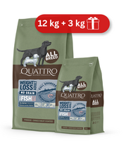 Quattro Grain Free Weight Loss sausas pašaras su balta žuvimi ir kriliumi suaugusiems šunims, 12 kg