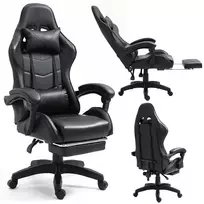LEAN Swivel Office Gaming Chair with Footrest and Cushions, Black