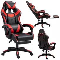 LEAN Swivel Office Gaming Chair with Footrest and Cushions, Black and Red