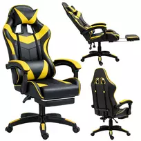 LEAN Swivel Office Gaming Chair with Footrest and Cushions, Black and Yellow