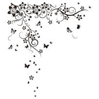 WALPLUS 425866  Home Decoration Sticker Butterfly and Vine 130x150cm Black