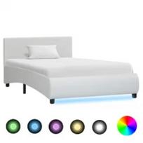 vidaXL Lovos rėmas su LED, baltos spalvos, 100x200cm, dirbtinė oda
