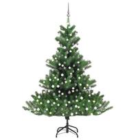 vidaXL Dirbtinis normandiškas kėnis su LED/žaisliukais, žalias, 210cm
