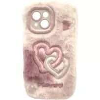 RealPower 495554 Flauschi 2 pūkuotas telefono dėklas, skirtas iPhone 15, baltas/rožinis