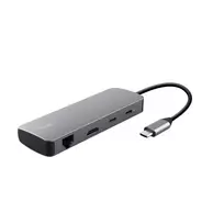 USB Type-C stotelė TRUST 25672 — HDMI, RJ-45, USB 3.2 Gen 1 Type-A/Type-C, SD/MicroSD, pilka