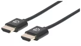Manhattan HDMI laidas su Ethernet (ypač plonas), 4K@60Hz (Premium High Speed), 0,5 m, Kištukas-Kištukas, Juodas, Ultra HD 4k x 2k, Visiškai ekranuotas, Auksuoti kontaktai, Viso gyvenimo garantija