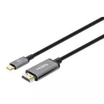 Manhattan USB-C į HDMI laidas, 4K@60Hz, 2m, juodas, vyriškas į vyrišką, trejų metų garantija
