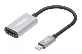 Manhattan USB-C į HDMI laidas, 4K@60Hz, 5Gbps (USB 3.2 Gen1), 11 cm, juodas/sidabrinis