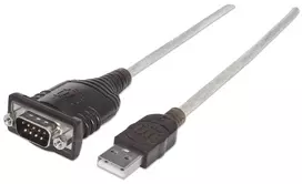 Manhattan USB-A į Serial Converter laidas, 45 cm, Vyriškas į Vyrišką, Serial/RS232/COM/DB9, FTDI FT232RL Lustas, suderinamas su Windows 11 (ir ankstesnėmis OS), Juodas/Sidabrinis laidas, Trejų metų garantija, atitinka ICUSB2321F