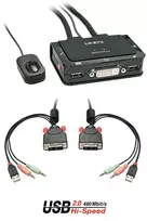 Lindy 2 prievadų DVI-D Single Link, USB 2.0 ir garso kompaktiškas KVM jungiklis