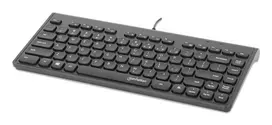 Manhattan Slim Wired USB Mini klaviatūra, 12 multimedijos/funkcijų klavišai, įmontuotas 1,5 m USB-A kabelis, kompaktiškas, žemo profilio formatas, skirta PC ir nešiojamam kompiuteriui, juoda