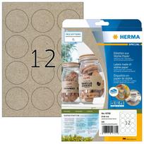 HERMA 10762 lipnios etiketės, Silphie popierius, apvalios Ø 60 mm, nuolat limpančios, spausdinamos, A4, natūraliai rudos