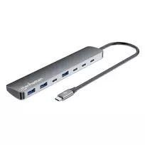 Manhattan USB-C Dock/Hub 7 prievadų, USB-A (x3) ir USB-C (x4), su Power Delivery 100W, pilkas aliuminis