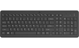 Belaidė pilno dydžio membraninė klaviatūra HP 220 – juoda, RF 2,4 GHz, USB-A imtuvas, QWERTY, skaičių blokas, AAA baterija