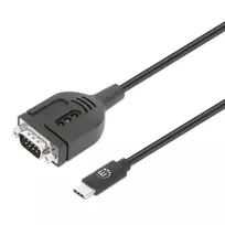 Manhattan USB-C į Serial keitiklio kabelis, 1 m, Vyriškas į Vyrišką, Serial/RS232/COM/DB9, Prolific PL2303GT lustas, Juodas kabelis, Trejų metų garantija