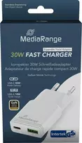 Įkroviklis MediaRange MRMA125 30W 2 prievadai (1x USB-A, 1x USB-C, GaN) baltas
