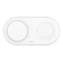 Belkin WIZ021VFWH - 2-in-1 belaidžio įkrovimo padėklas su Qi2 technologija 15 W, baltas