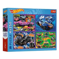 TREFL PUZZLE Dėlionės 4x250 – Hot Wheels – Lenktyniniai Automobiliai – Trefl 13312