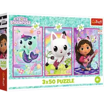 TREFL PUZZLE Dėlionė 3x50 - Susipažink su Gabby ir jos lėlių nameliu Trefl 34876