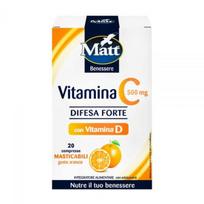 MATT maisto papildas VITAMINA C 500 DIFESA FORTE, apelsinų skonio, 20 kramtomųjų tab.