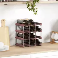 Vyno laikiklis 12 butelių, rudas, pušies medienos masyvas