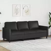 Trivietė sofa, juodos spalvos, 180cm, dirbtinė oda