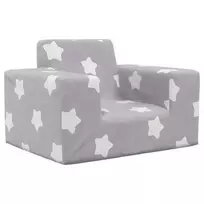 Vaikiška sofa, šviesiai pilka, minkštas pliušas, su žvaigždėmis