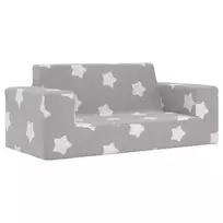 Dvivietė vaikiška sofa, šviesiai pilka, pliušas, su žvaigždėmis