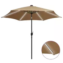 Sodo skėtis su LED ir aliuminio stulpu, taupe, 300cm
