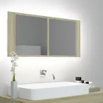 Veidrodinė vonios spintelė su LED, ąžuolo, 100x12x45cm, akrilas