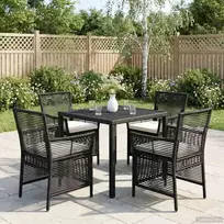Lauko kėdė su pagalve 4 pcs Juoda ir kreminė poliratanas