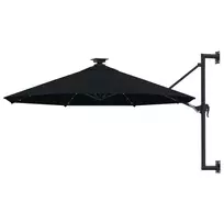 Prie sienos montuojamas sodo skėtis su LED, juodas, 300cm