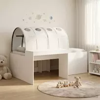 Vaikų Aukštas Lovos Rėmas su Rašomuoju Stalu Balta