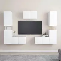 Televizoriaus spintelių komplektas, 7 dalių, baltas, mediena