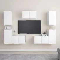 Televizoriaus spintelių komplektas, 7 dalių, baltas, mediena