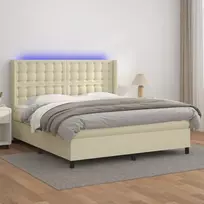 Lova su spyruoklėmis ir čiužiniu/LED, kreminė, 180x200 cm
