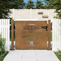 Sodo vartai, 100x75 cm, Corten plienas, medžio raštas
