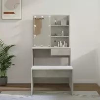 Kosmetinio staliuko komplektas su LED, baltas, mediena, blizgus