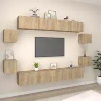 Televizoriaus spintelių komplektas, 8 dalių, ąžuolo, mediena
