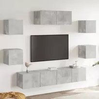 TV spintelių komplektas, 7 dalių, betono pilkas, mediena