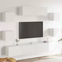 Televizoriaus spintelių komplektas, 7 dalių, baltas, mediena