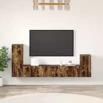 TV spintelių komplektas, 4 dalių, dūminio ąžuolo, mediena