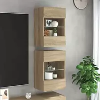 Sieninės spintelės su LED apšvietimu televizoriui, 2vnt., ąžuolo, 40x30x60,5cm