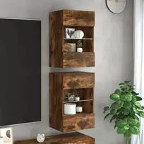 Sieninės spintelės su LED apšvietimu televizoriui, 2vnt., dūminės, 40x30x60,5cm