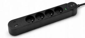 Extension cord, 4 sockets + USB-A + USB-C, Art. FU915, 3 m, black